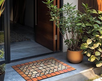 Elegant Tile Recycled Rubber Doormat - Red Edge
