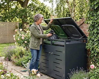 Metal Lockable Bin Store Wheelie Bin Storage Shed Unit Anthracite Grey Galvanised Steel