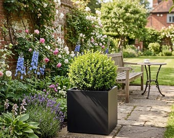Black Square Galvanized Metal Indoor Outdoor Steel Garden Planter Pot Trough