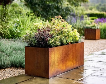 Nicoman Corten Steel Trough Cube Planter Pot