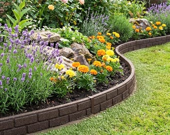 Flexible Bricks Style Garden Border Lawn Edging 1.2m Brown or Grey - Durable Rubber Borders