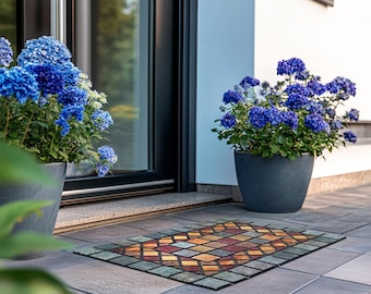 Elegant Tile Recycled Rubber Doormat - Blue Edge