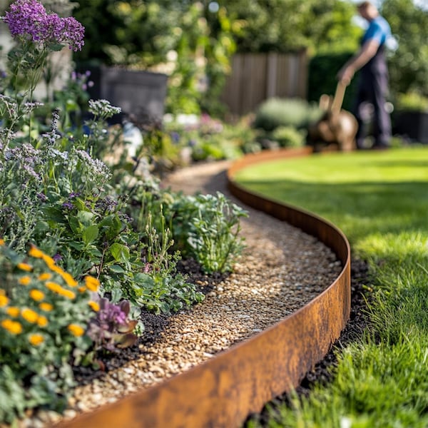 Pre-Rusted Steel Garden Edging: Flexible Metal Lawn Border 10m Roll