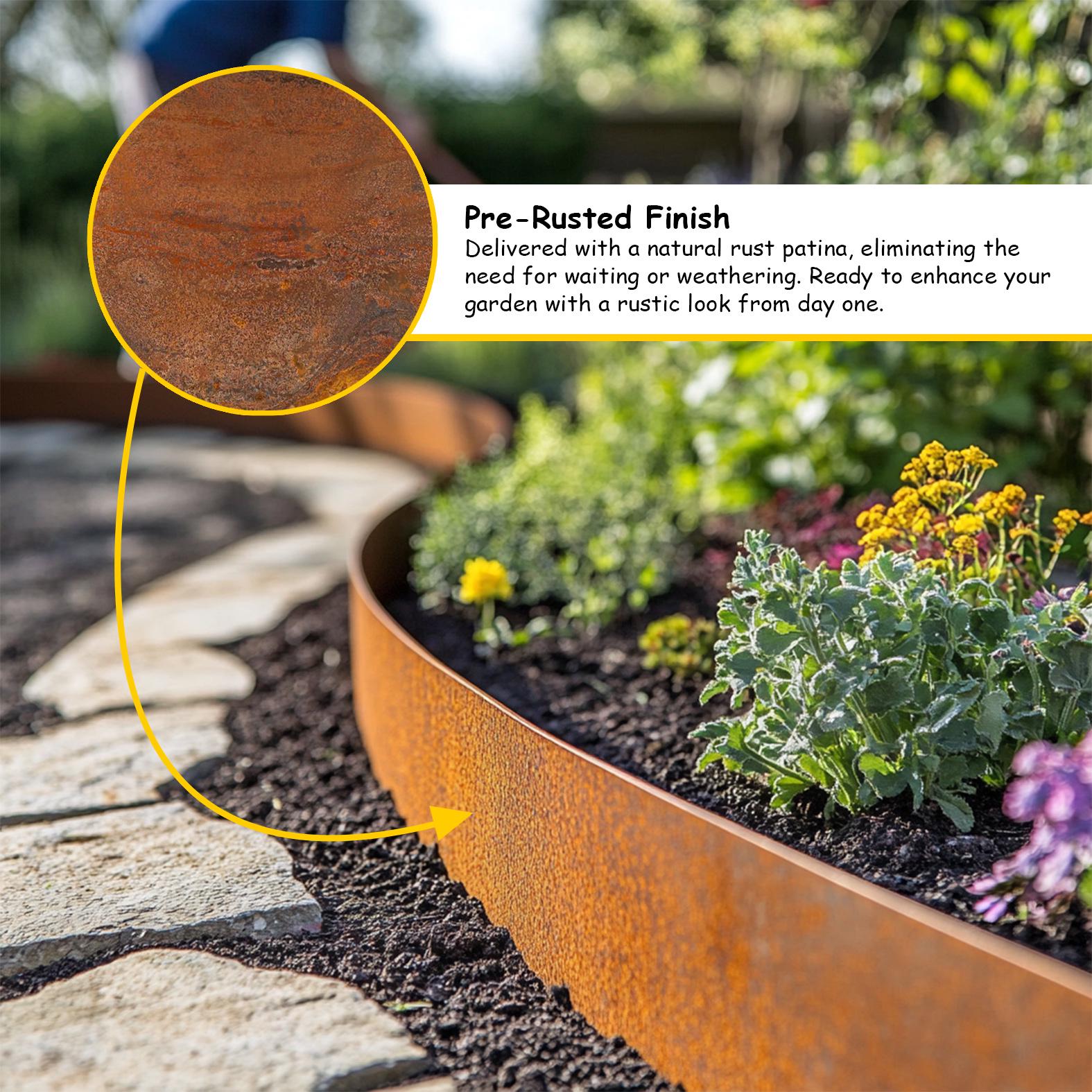 Pre-rusted Steel Garden Edging: Flexible Metal Lawn Border, 5m Roll ...