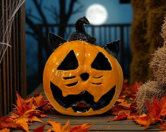 Cat with Cutout Ears Pumpkin Carving Stencil: Cute Kitty Jack-O-Lantern Template (PDF Pattern)