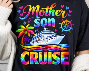 Crucero Madre e Hijo PNG Vacaciones en Crucero Familiar PNG Crucero Colorido Viaje a Playa Tropical PNG Crucero a Juego Diseño de Viaje de Verano Regalo para Mamá