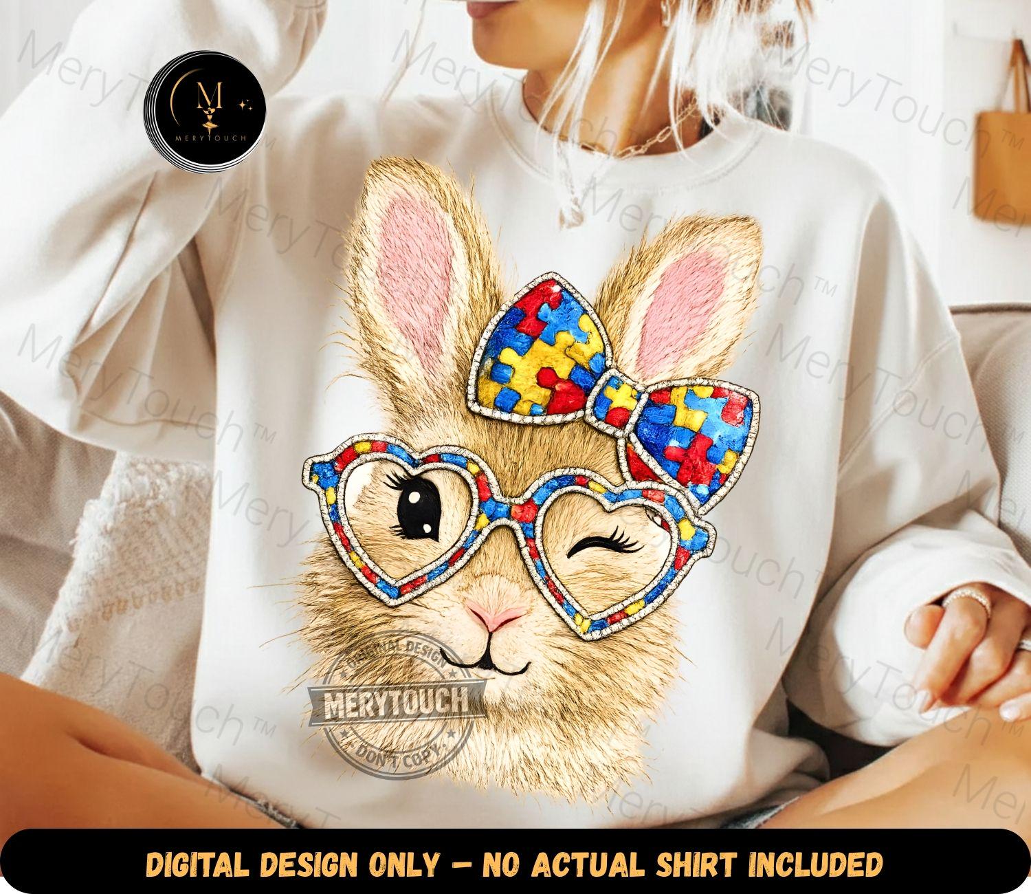 Autism Bunny With Glasses PNG: Cute Easter Rabbit Puzzle Bow Kawaii ...