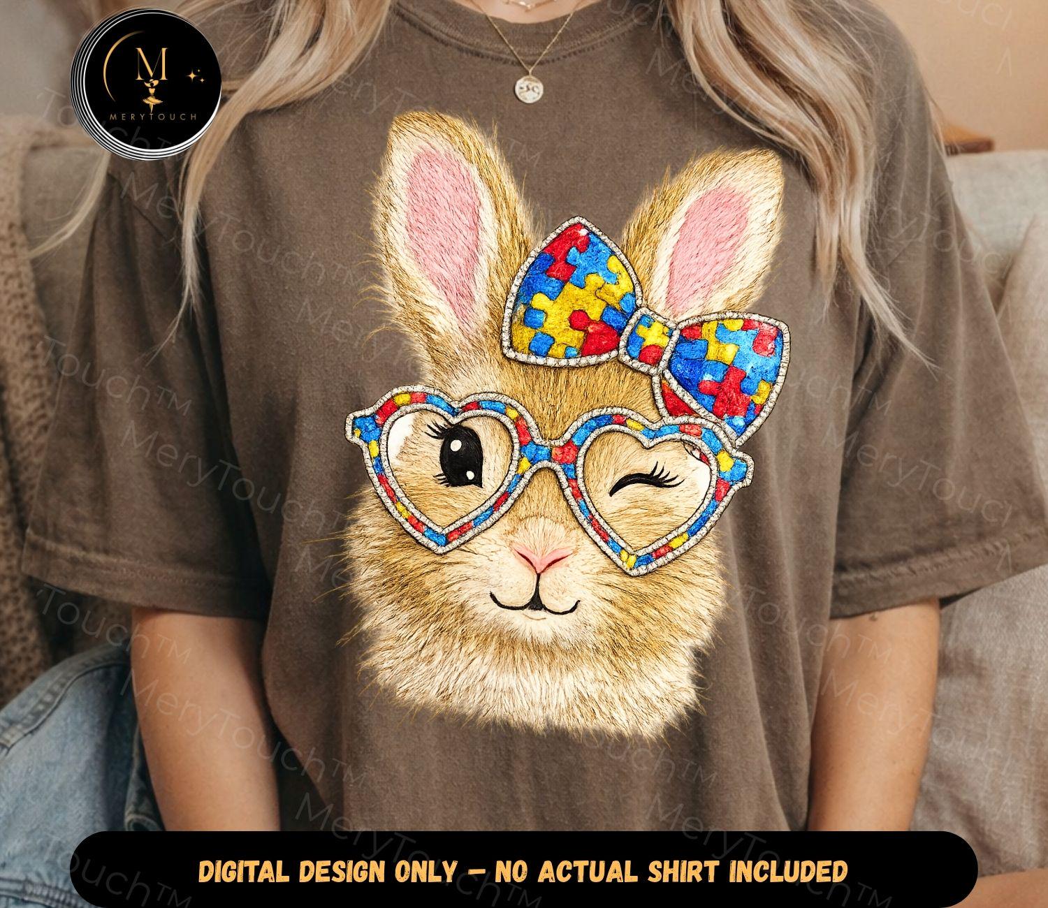 Autism Bunny With Glasses PNG: Cute Easter Rabbit Puzzle Bow Kawaii ...