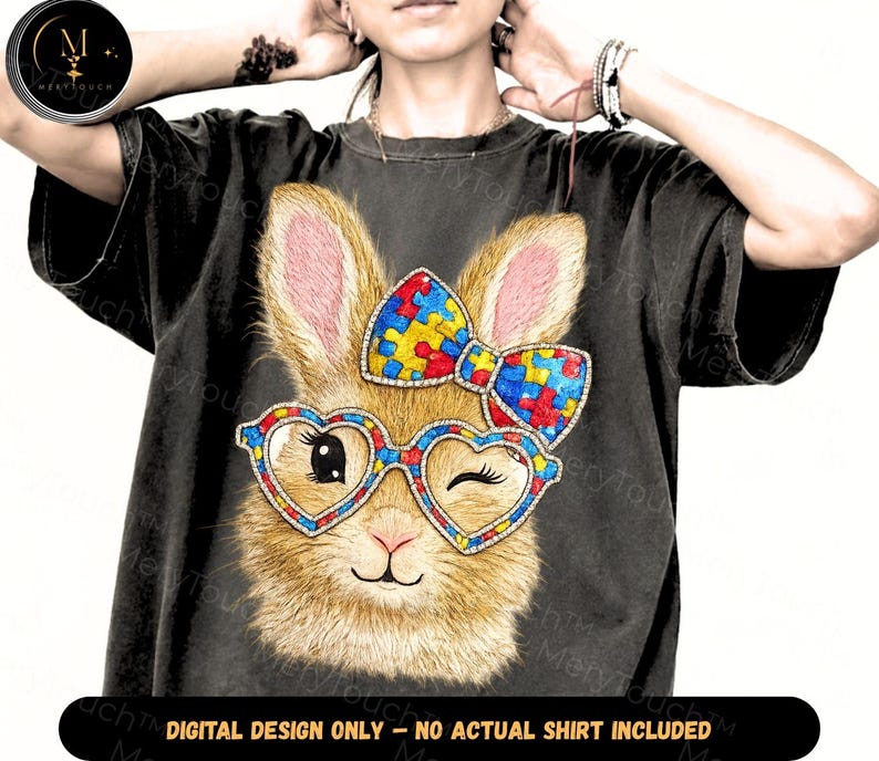 Autism Bunny With Glasses PNG: Cute Easter Rabbit Puzzle Bow Kawaii ...