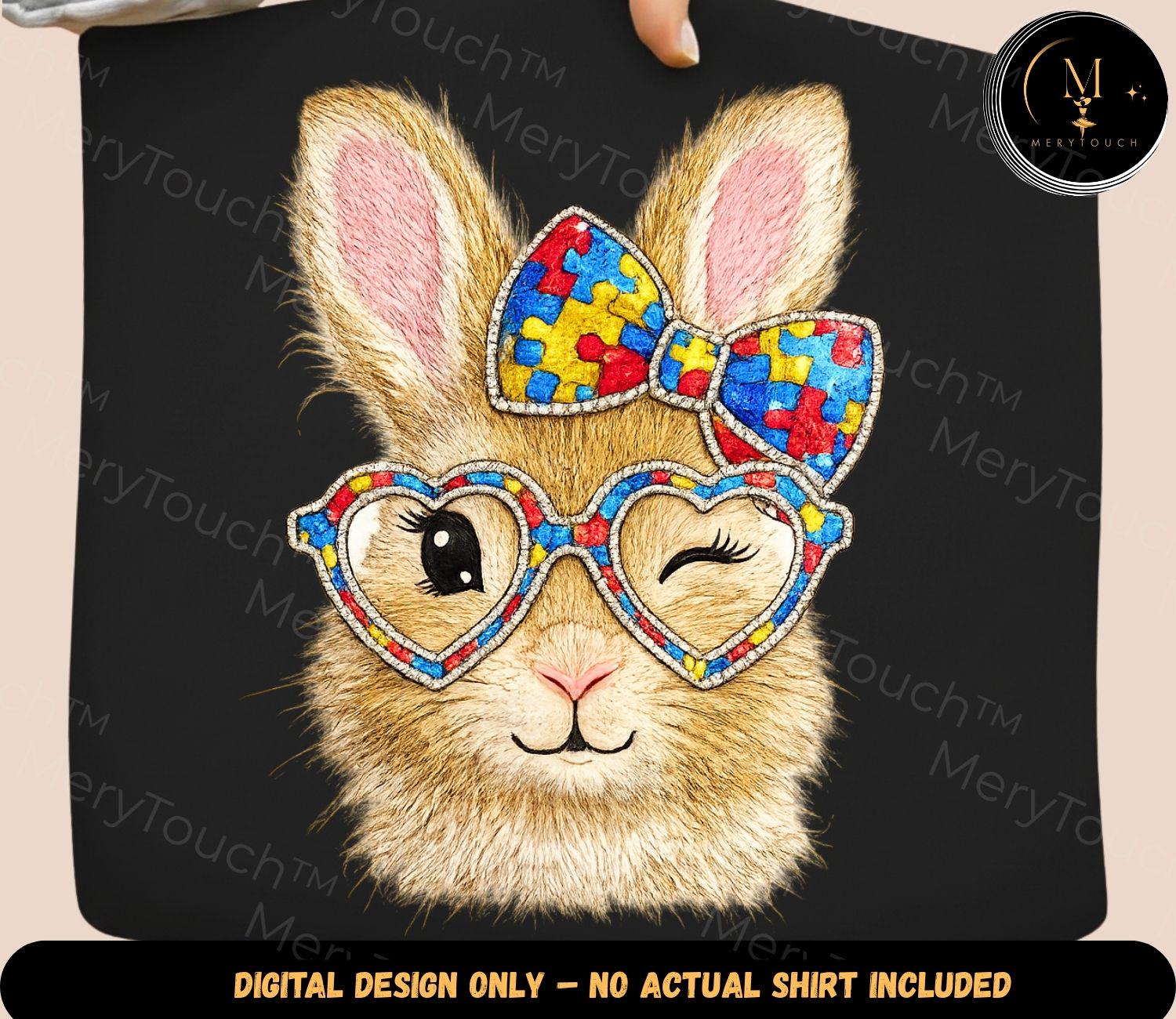 Autism Bunny With Glasses PNG: Cute Easter Rabbit Puzzle Bow Kawaii ...