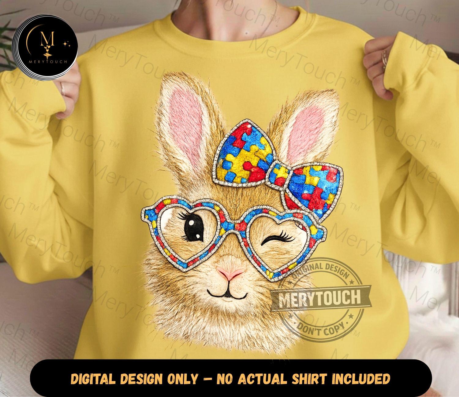 Autism Bunny With Glasses PNG: Cute Easter Rabbit Puzzle Bow Kawaii ...