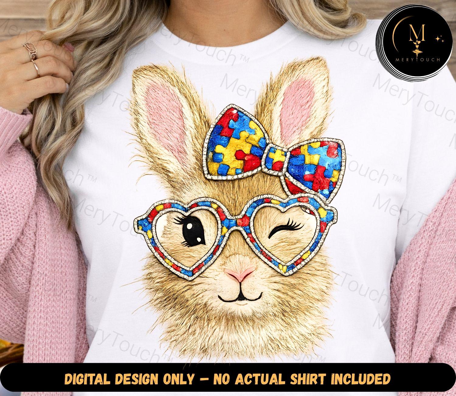 Autism Bunny With Glasses PNG: Cute Easter Rabbit Puzzle Bow Kawaii ...