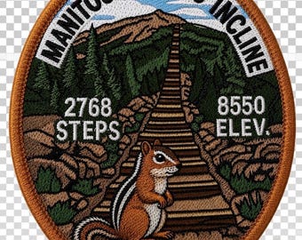 New Chipmunk Manitou Springs incline patch with Number of Steps and elevation.