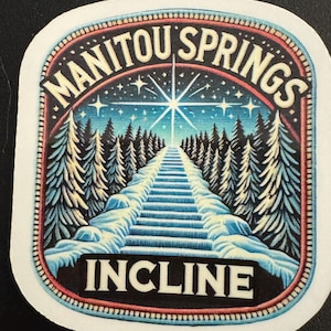 Free shipping on this larger incline sticker! This is a 3.25x3 Manitou Springs Incline Sticker created by 2768 Steps!