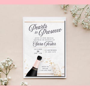 Pearls and Prosecco Bridal Shower Invitation Pearls Prosecco Bridal Shower Invite Prosecco Pearls Canva Digital Download Invitation Template