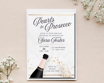 Pearls and Prosecco Bridal Shower Invitation Pearls Prosecco Bridal Shower Invite Prosecco Pearls Canva Digital Download Invitation Template