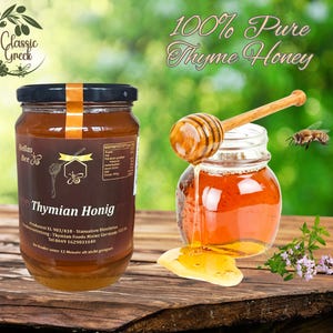 Premium Greek Thyme Honey, Raw Filtered Natural Honey from Parnitha Mountain Greece, Small Batch Artisan Harvested Product, Healty Lifestyle