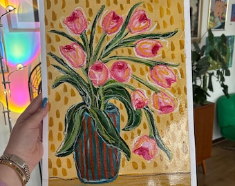 Tulipanes soñolientos, 2026. Obra de arte original. Tamaño A3.