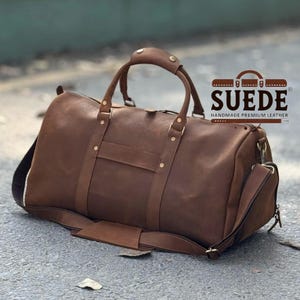Full Grain Leather Duffle Bag - Personalized Weekender Bag for Men & Women, Handmade Gym and Travel Duffel, Overnight Holdall, Gift for Him