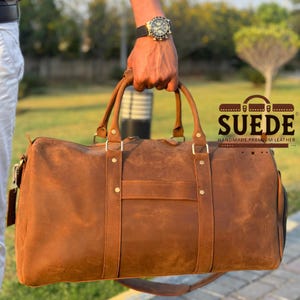 Borsone da viaggio in pelle marrone - Borsa da weekend in pelle pieno fiore per uomo e donna, borsone da viaggio personalizzato per la palestra, regalo per uomo, marito e sposo
