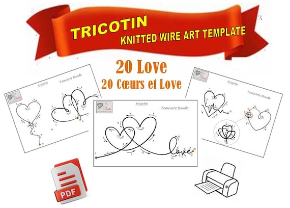 20 modèles de cœurs et love pour tricotin, 20 love knitted wire template, téléchargeables