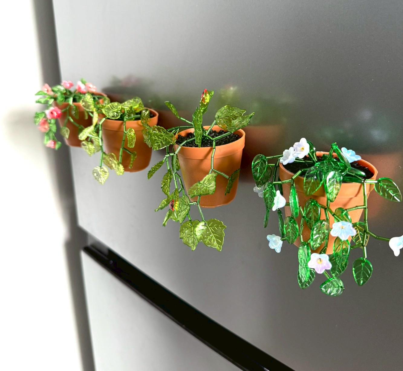 4pcs Cute Orchid Flower Refrigerator Magnets – Handmade Mini Potted Plants For Fridge, Office, Home Decor