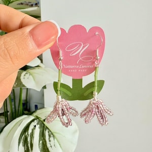 Handmade Pink Beaded Flower Earrings | Lightweight Dangle Earrings | Seed Bead Floral Jewelry | Cottagecore Gift for Her