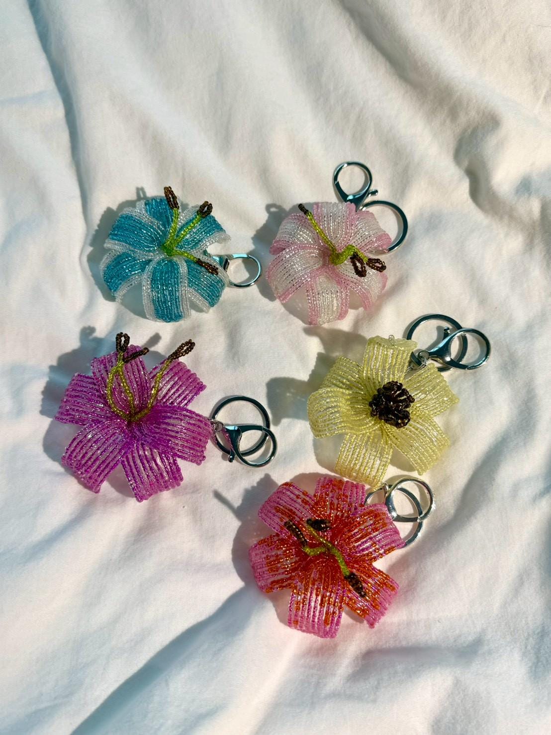 Handmade Beaded Lily Keychain – Resin-coated Bag Charm - Etsy