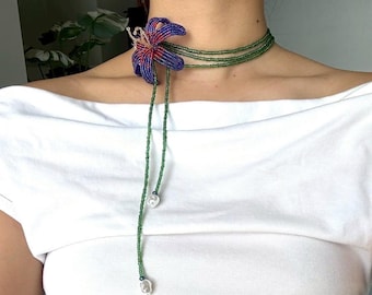 Handmade Beaded Flower Necklace: Boho Seed Bead Choker