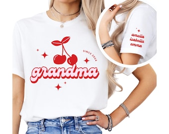 Custom Cherry Grandma Shirts, Cute Grandmother Tee, Personalized Gift for Grammy, Mother's Day Gift,  Graphic T, Gran in Vintage Retro Vibe