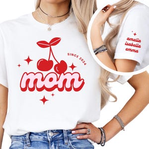 Custom Cherry Mom Shirts, Cute Mama Tees, Personalized Gift for Mom, New Mom Gift, 70s Inspired T-shirt, Motherhood in Vintage Retro Vibes
