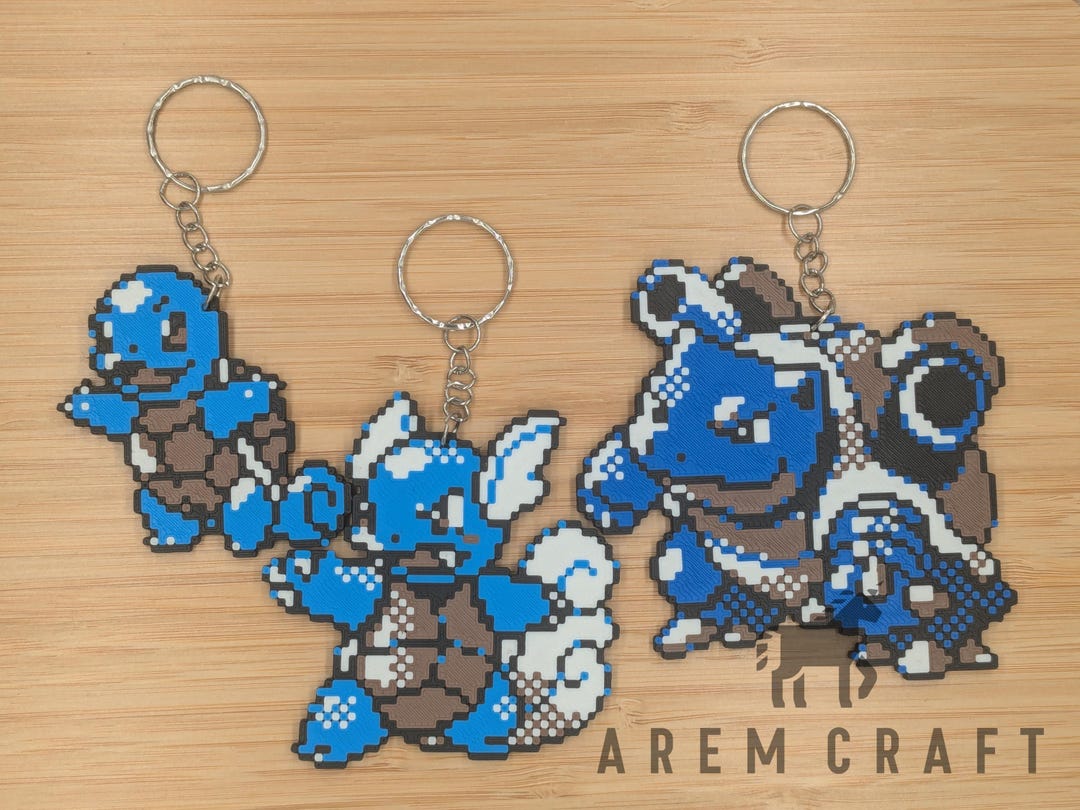 Pixel Art Pokémon Keychains – Squirtle, Wartortle, and Blastoise - Etsy