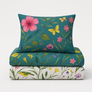 Floral 6-Piece Bedding Set with Fitted & Flat Sheets – Reversible Botanical Print with Pillowcases and Duvet Cover