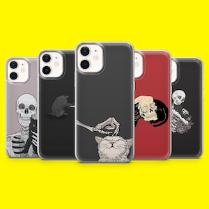 Custodia per telefono Dark Goth, cover minimalista a forma di gatto nero per iPhone 16, 15, 14, 13, 12, Samsung S25Ultra, S24, S23FE, A54, A34, A15, A14, Pixel 9Pro, 8A, 7A XL
