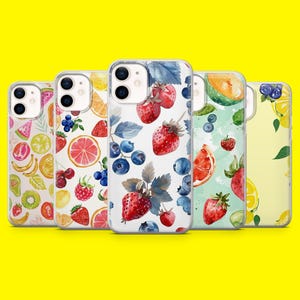 Custodia per telefono con collage di frutta estiva, cover minimalista per iPhone 16, 15, 14, 13, 12, Samsung S25Ultra, S24, S23FE, A54, A34, A15, A14, Pixel 9Pro, 8A, 7A XL