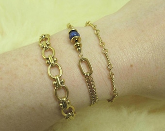 18k Gold Plated Bracelet, PVD Waterproof Tarnish Resistant, Chain Link Bracelet, Chunky Bracelet, Gold Stacking Bracelets, Beaded Bracelet