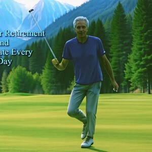 Biglietto di auguri animato - Pensionamento, uomo che gioca a golf