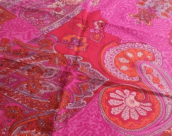Fuchsia Cotton Paisley Print with magenta, red, maroon, light orchid, orange, vintage remnant, quilting {43" wide x 13" long}