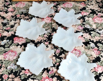 Vintage mid century MILK GLASS Maple Leaf PLATES by Westmoreland, trinket dish {sold individually}