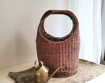 Giant Gondola BASKET in Hand Woven Split Bamboo with handle, mahogany finish with patina, storage {21" tall x 14"diameter}