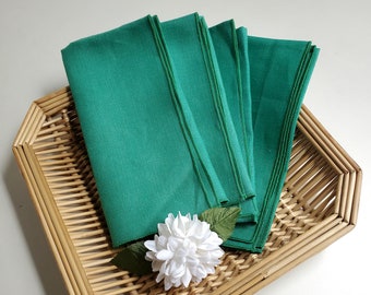 Set of 4 Quality Vintage Kelly Green LINEN Napkins {16" square}