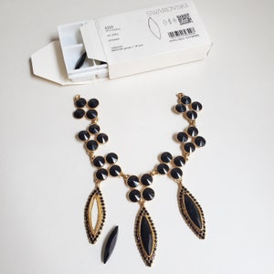 Clara Studio for Asymmetry 1994 Necklace Parts in Matte Gold with Black Swarovski Crystals, incomplete signed factory prototype for crafts