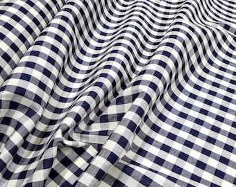 Indigo Blue Gingham Fabric, 100% Cotton Plaid, 56" Wide, By The Yard