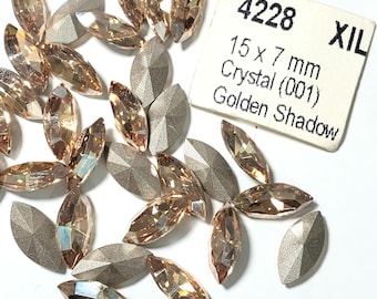 Swarovski 4428 Golden Shadow Crystal Navette Stones, 15x7mm (pair