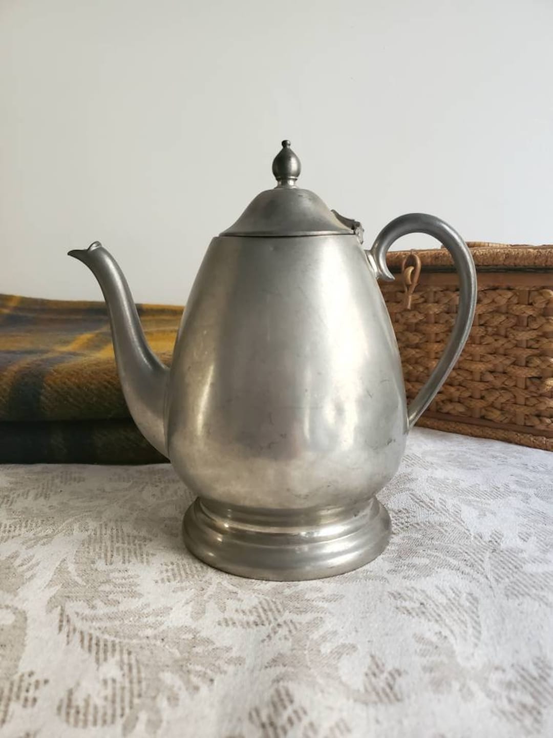 Antique Pewter Coffee or Tea Pot by Crescent #1602, Farmhouse