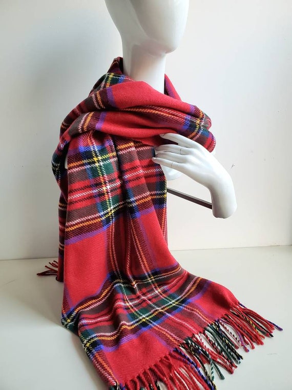 Soft Vintage Red LAMBS WOOL Blanket Scarf, Royal … - image 4
