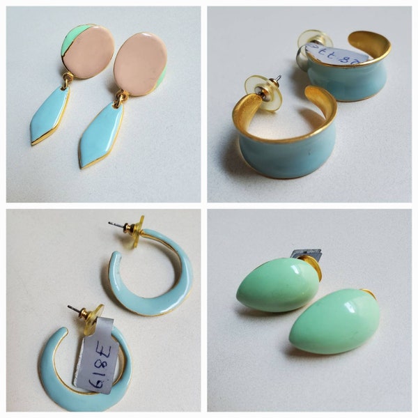 1990s CLARA STUDIO Pastel EARRINGS, Enamel in buff pink, mint green, robins egg blue with gold vermeil color (Choose from list.)