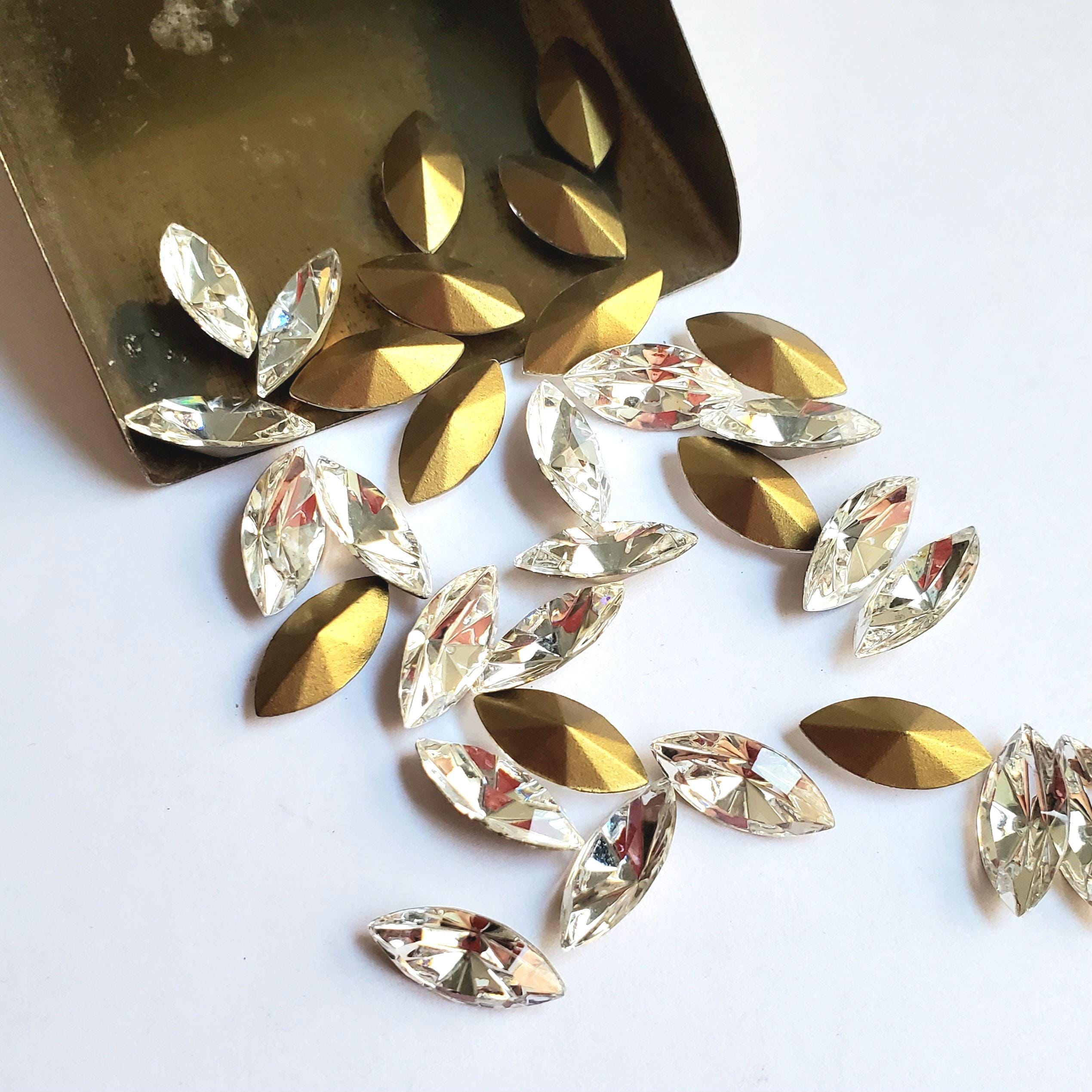 Lot De 15 Pierres Fantaisie Aigue Marine - Format Navette 12x6 Mm - Neuf Pour Création Bijoux