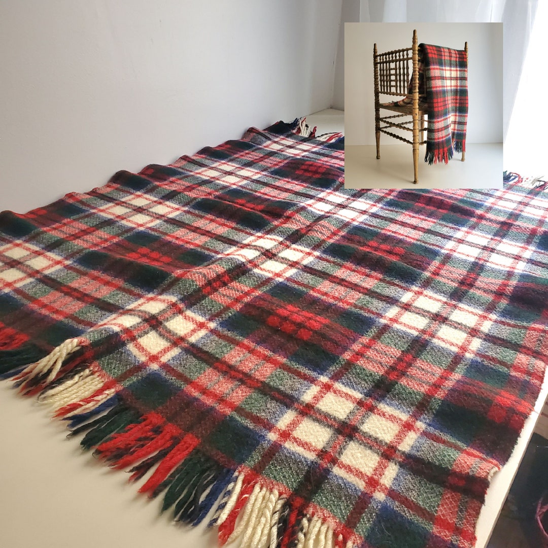 WOOL CUTTER Felted & Shrunken 1950s Tartan Baby Pram Blanket Throw