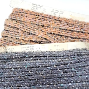 Ruban adhésif tressé chenille métallisé en laine vintage des années 1930, pêche smokey ou gris fumé avec des fils lamés AB (1/2" de large, vendu par mètre)
